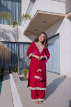 Luxury 9000 Velvet Suit Set with Real Mirror Work and Matching Batwa