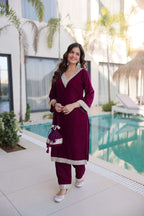 Elegant Velvet Zari Embroidered Set with Bell Sleeve Top & Batwa