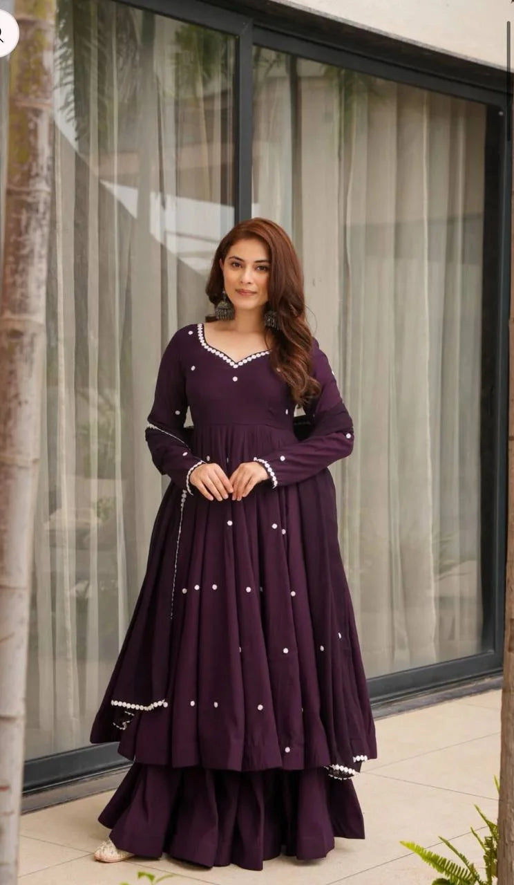 Festive Wear Roman Silk Anarkali Set with Heavy Embroidery Work