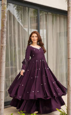 Festive Wear Roman Silk Anarkali Set with Heavy Embroidery Work