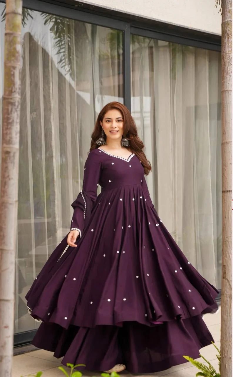 Festive Wear Roman Silk Anarkali Set with Heavy Embroidery Work