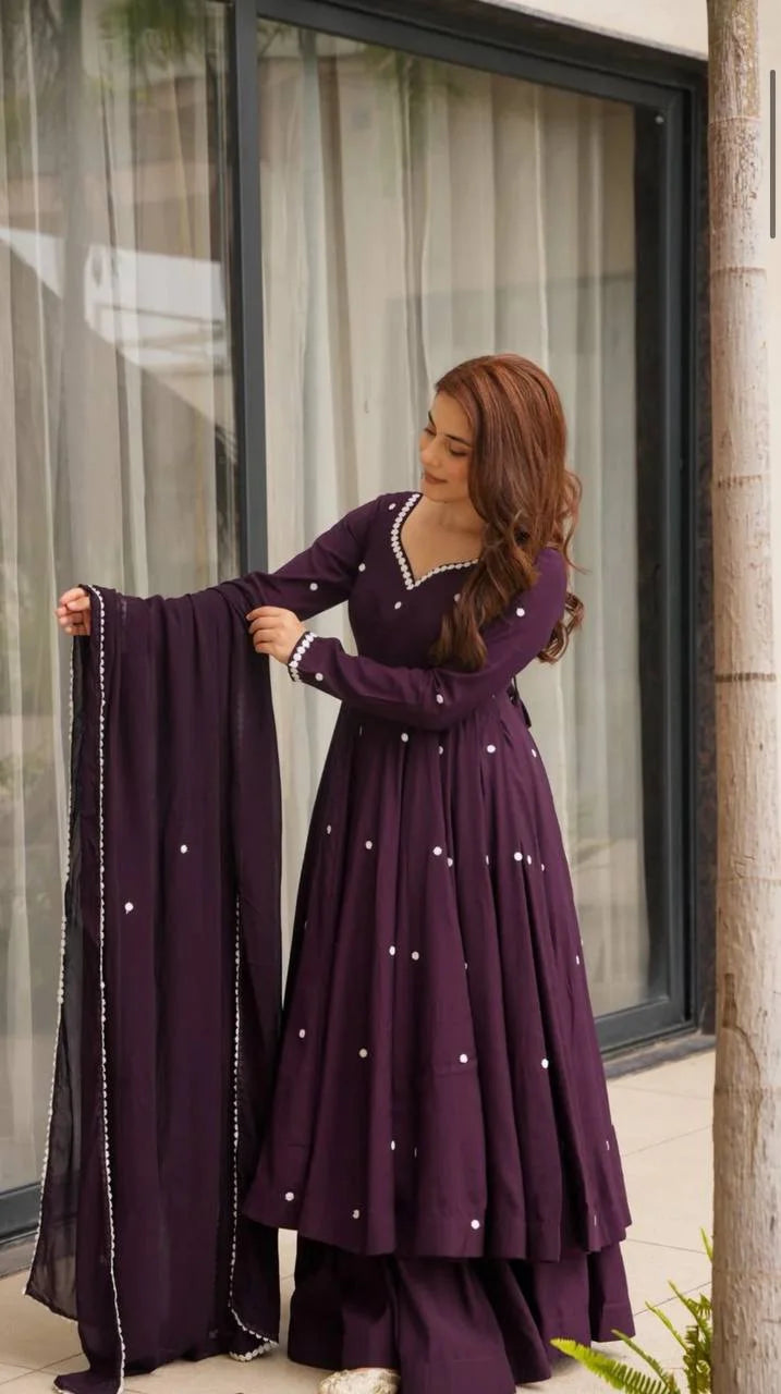 Festive Wear Roman Silk Anarkali Set with Heavy Embroidery Work
