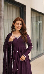 Festive Wear Roman Silk Anarkali Set with Heavy Embroidery Work
