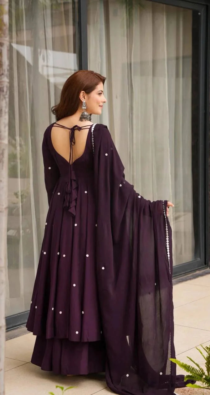 Festive Wear Roman Silk Anarkali Set with Heavy Embroidery Work