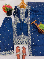 Premium Blue GMY Silk Top Plazzo Suit with Heavy Sequence Embroidery