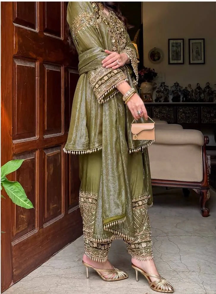 Luxury Embroidered Top & Plazzo Set with Fancy Patch Work Dupatta