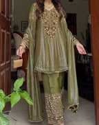 Luxury Embroidered Top & Plazzo Set with Fancy Patch Work Dupatta