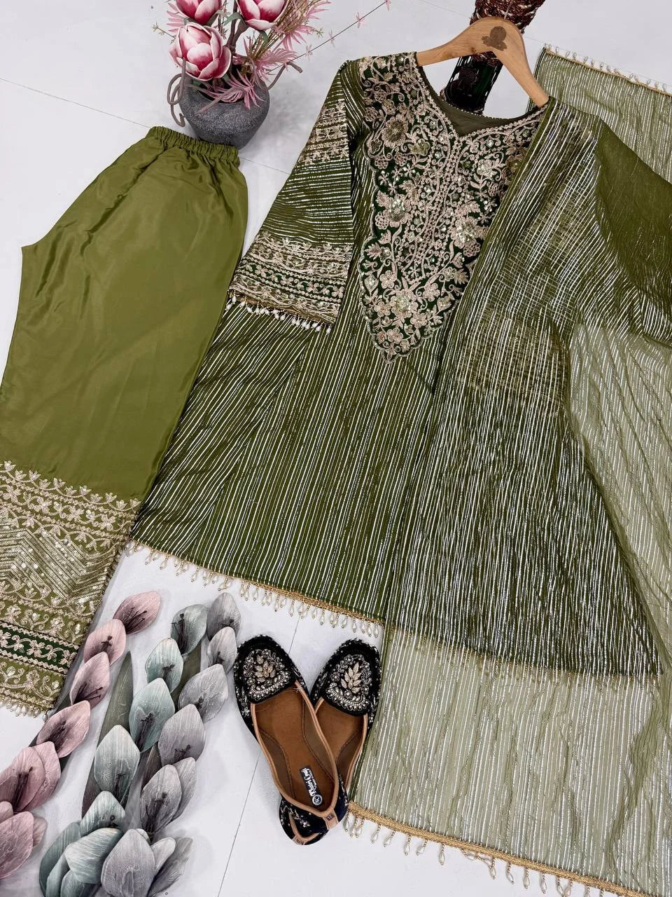Luxury Embroidered Top & Plazzo Set with Fancy Patch Work Dupatta