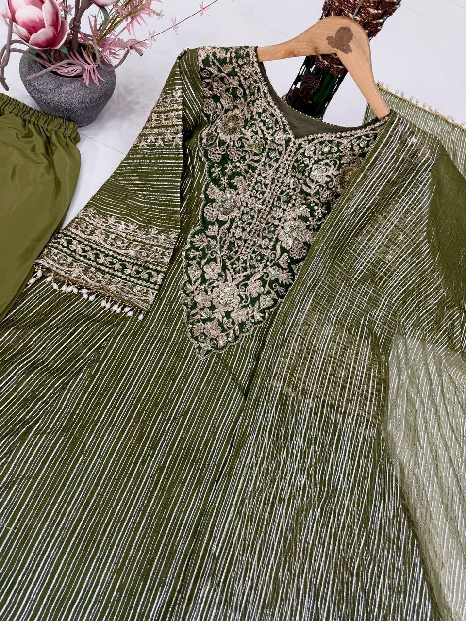 Luxury Embroidered Top & Plazzo Set with Fancy Patch Work Dupatta