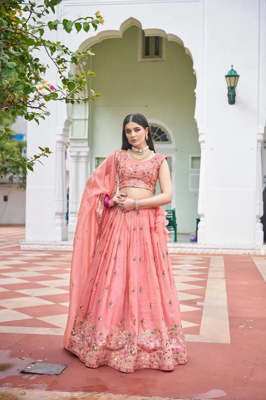 Luxury Gold Crush Embroidered Lehenga Choli with Dupatta