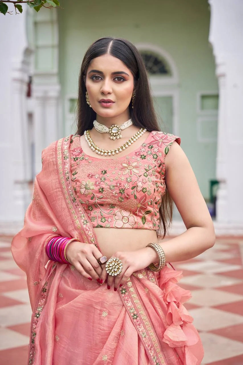 Luxury Gold Crush Embroidered Lehenga Choli with Dupatta