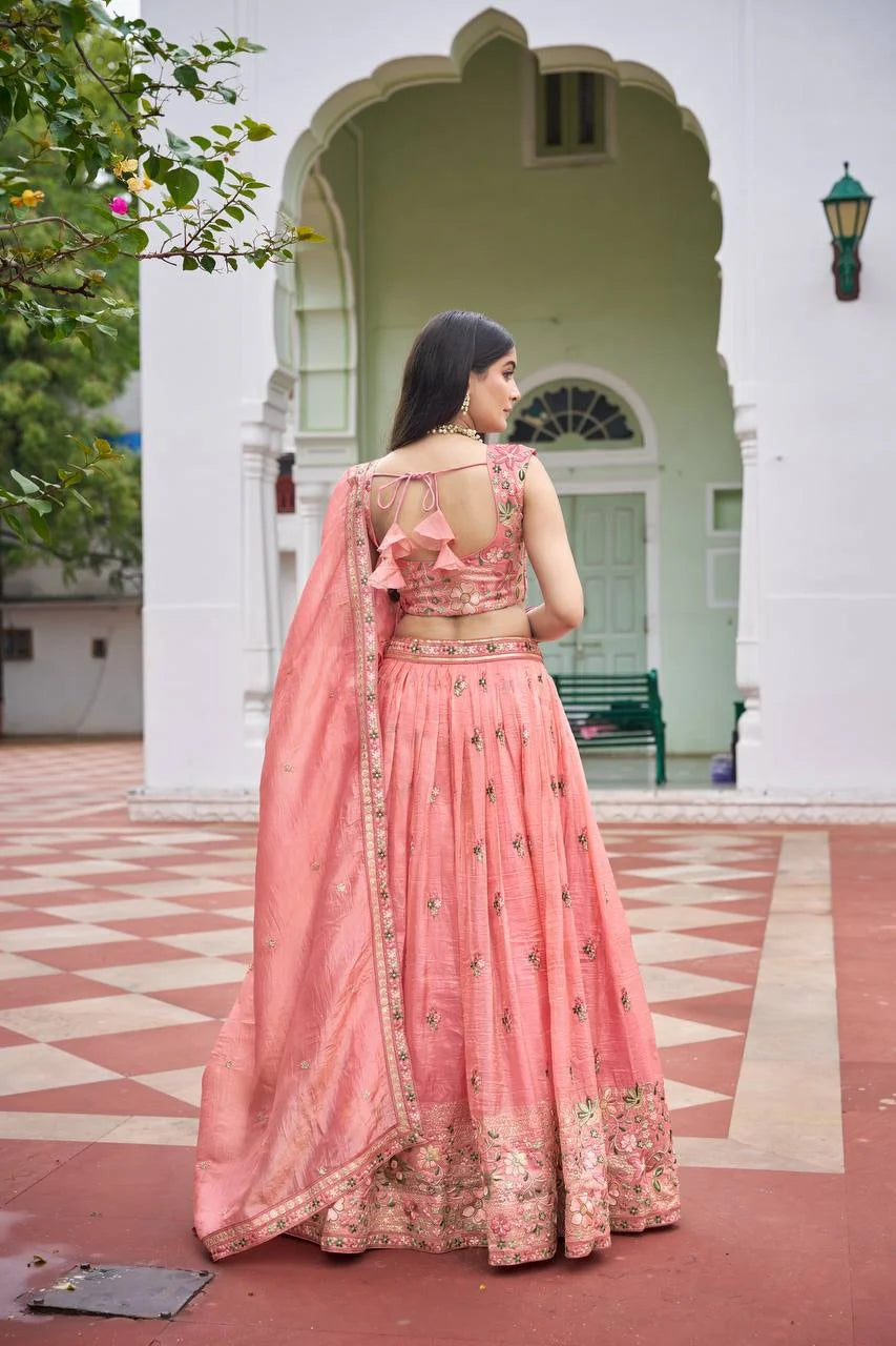 Luxury Gold Crush Embroidered Lehenga Choli with Dupatta