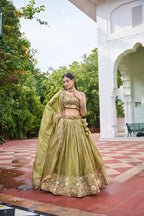 Wedding Wear Gold Crush Lehenga Set with Heavy Embroidery