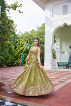 Wedding Wear Gold Crush Lehenga Set with Heavy Embroidery