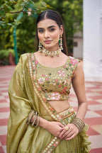 Wedding Wear Gold Crush Lehenga Set with Heavy Embroidery