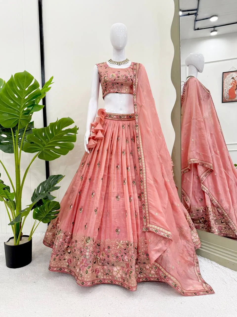 Luxury Gold Crush Embroidered Lehenga Choli with Dupatta