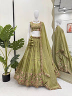 Wedding Wear Gold Crush Lehenga Set with Heavy Embroidery