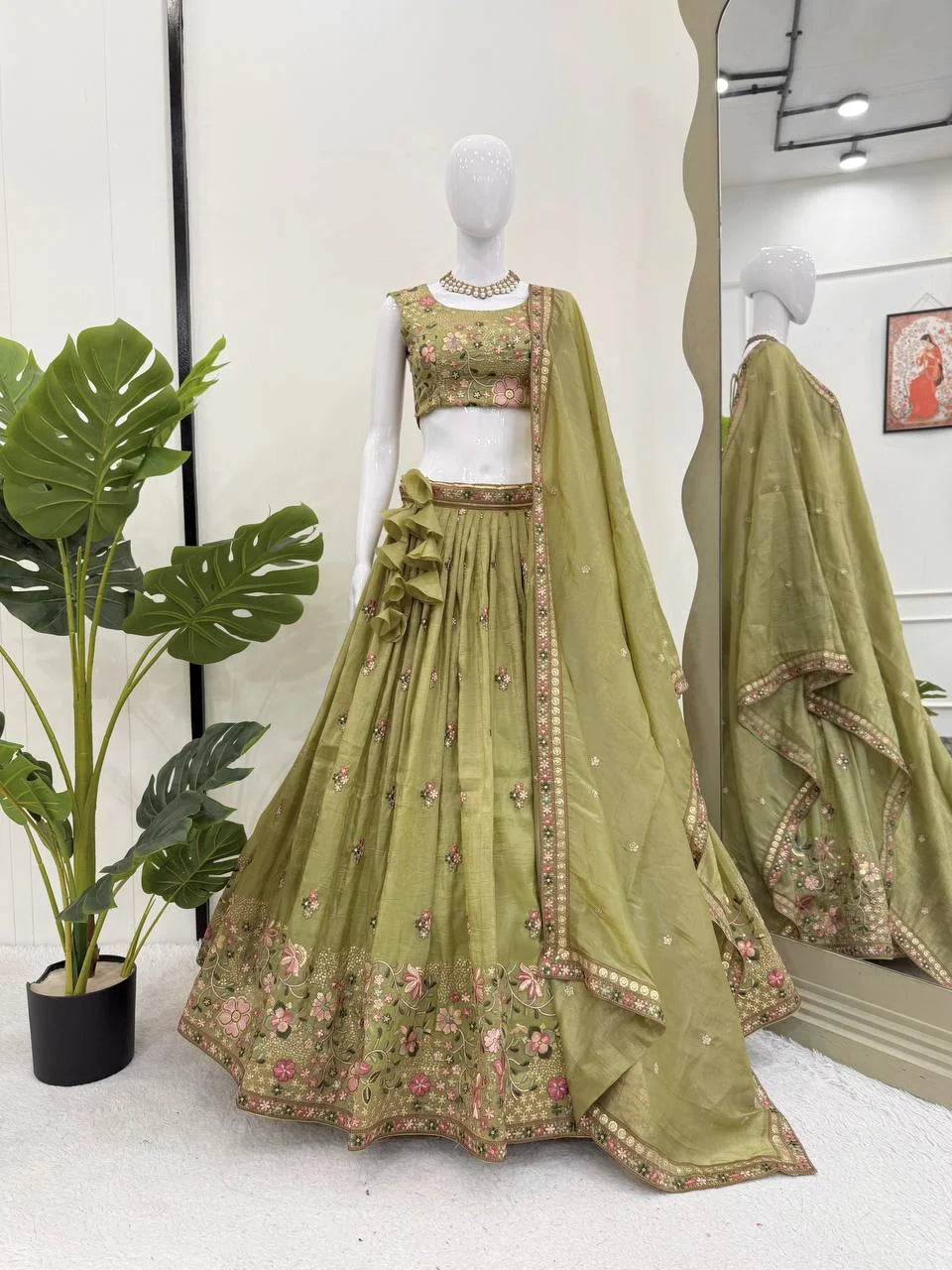 Wedding Wear Gold Crush Lehenga Set with Heavy Embroidery