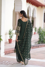 Faux Blooming Embroidered Kurti Pant Set with Sequence Dupatta