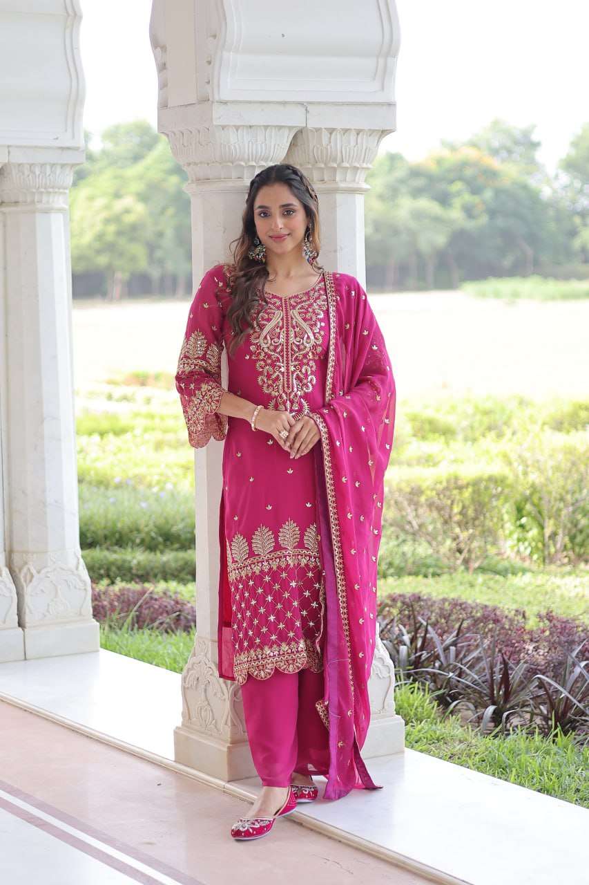 Traditional Faux Blooming Kurti Set with Full Sleeves & Pan Neck