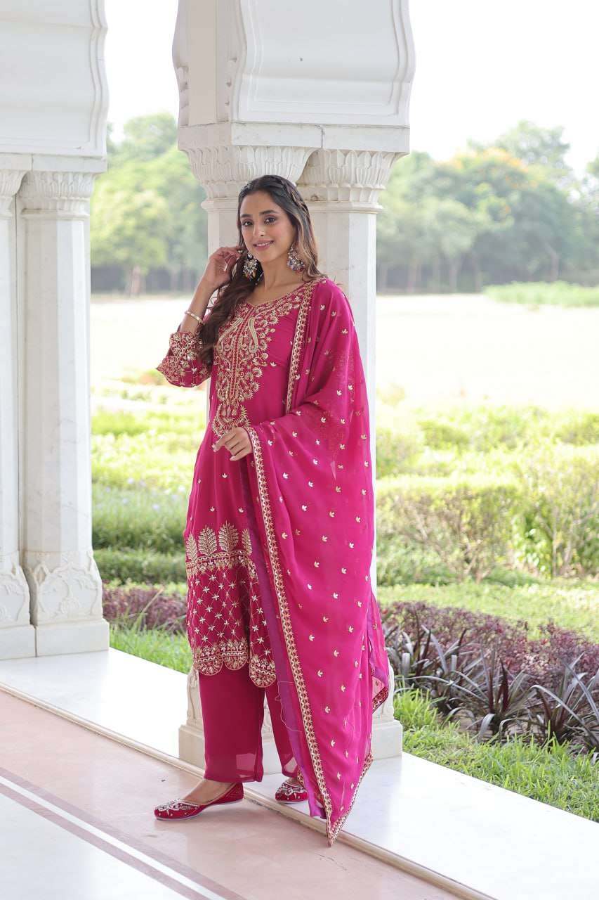 Traditional Faux Blooming Kurti Set with Full Sleeves & Pan Neck