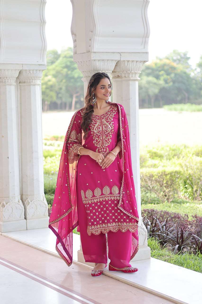 Traditional Faux Blooming Kurti Set with Full Sleeves & Pan Neck