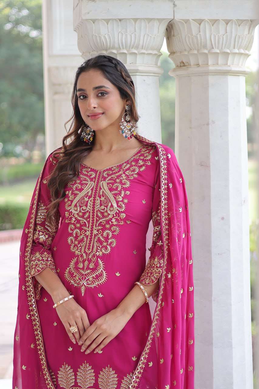 Traditional Faux Blooming Kurti Set with Full Sleeves & Pan Neck