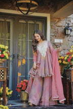 Party Wear Cosmos Silk Kurti Set with Real Mirror Work & Lace Dupatta