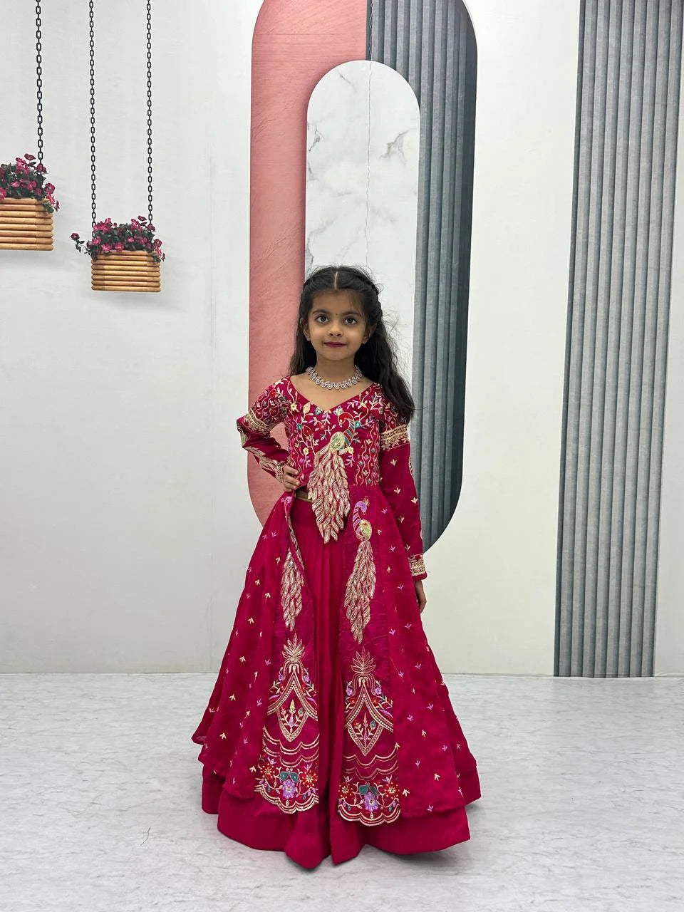 Ethnic Kids Lehenga Set in Pure Vichitra with Heavy Work