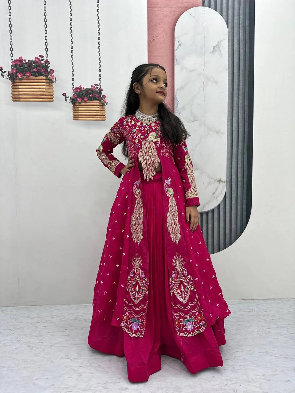 Ethnic Kids Lehenga Set in Pure Vichitra with Heavy Work