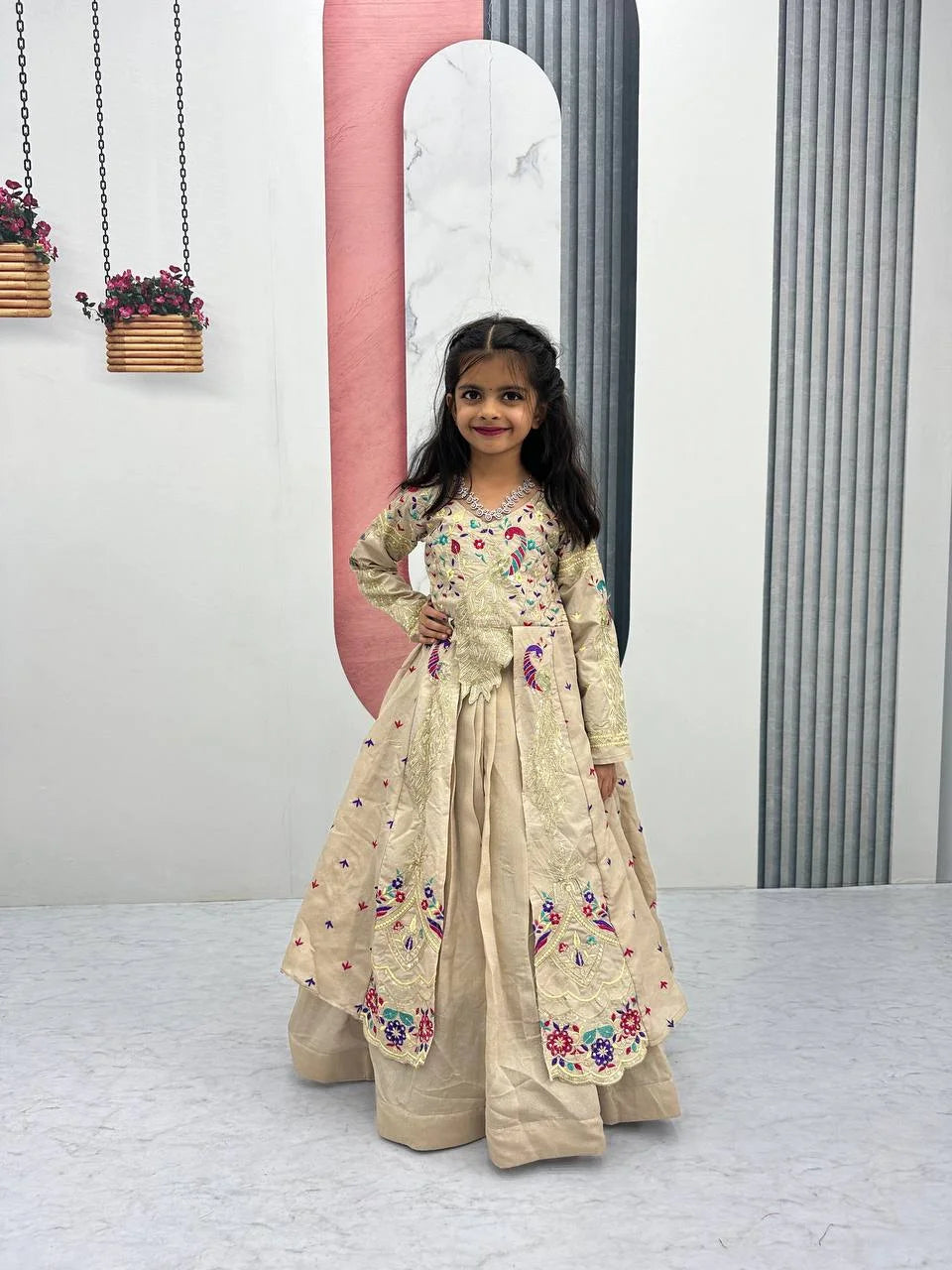 Premium Vichitra Silk Top Lehenga Set for Girls with Heavy Embroidery