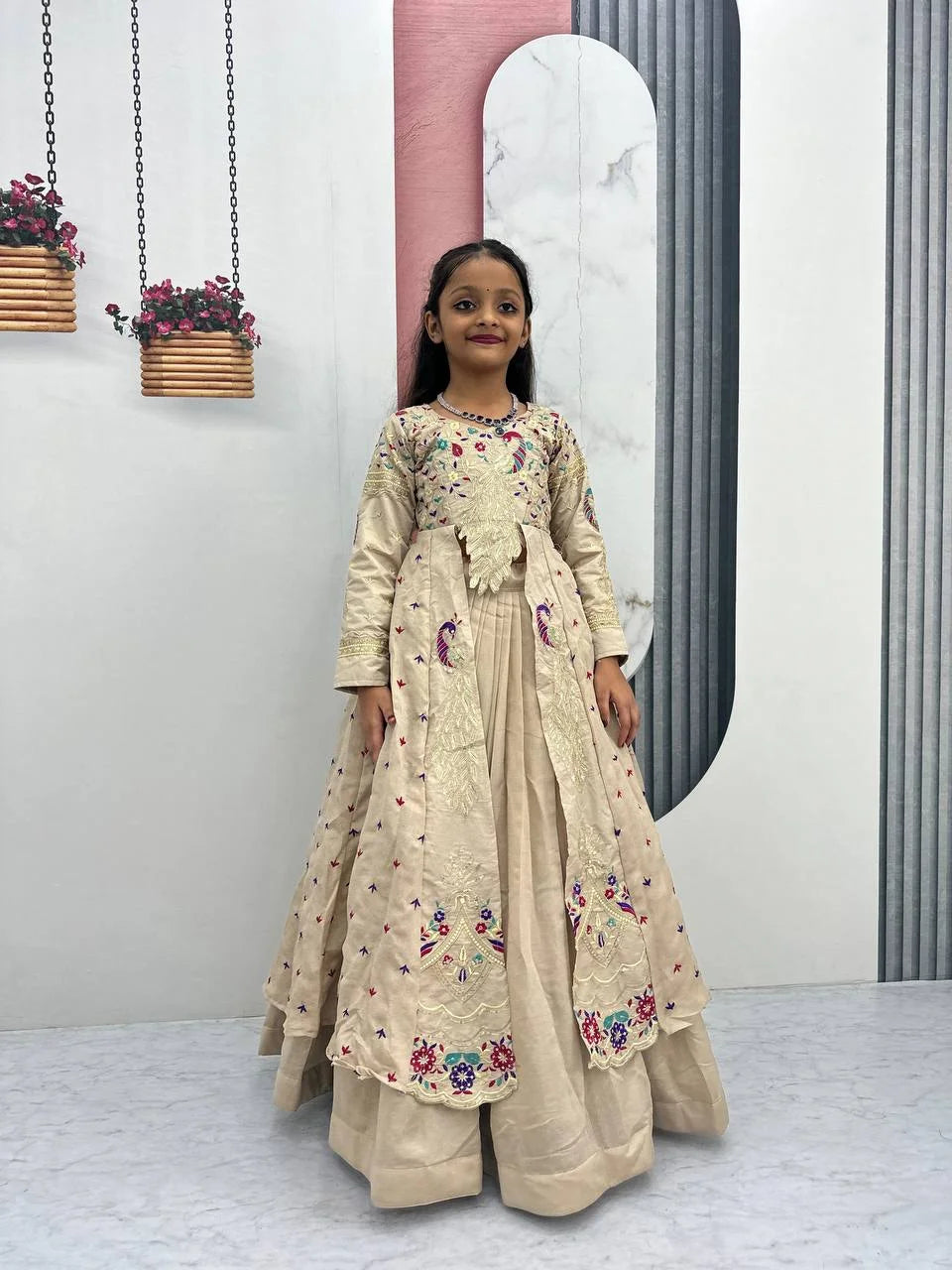 Premium Vichitra Silk Top Lehenga Set for Girls with Heavy Embroidery