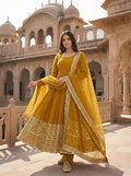 Sunshine Yellow Roman Silk Anarkali Suit with Sequence Embroidery