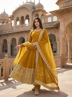 Sunshine Yellow Roman Silk Anarkali Suit with Sequence Embroidery