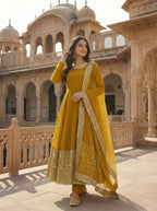 Sunshine Yellow Roman Silk Anarkali Suit with Sequence Embroidery