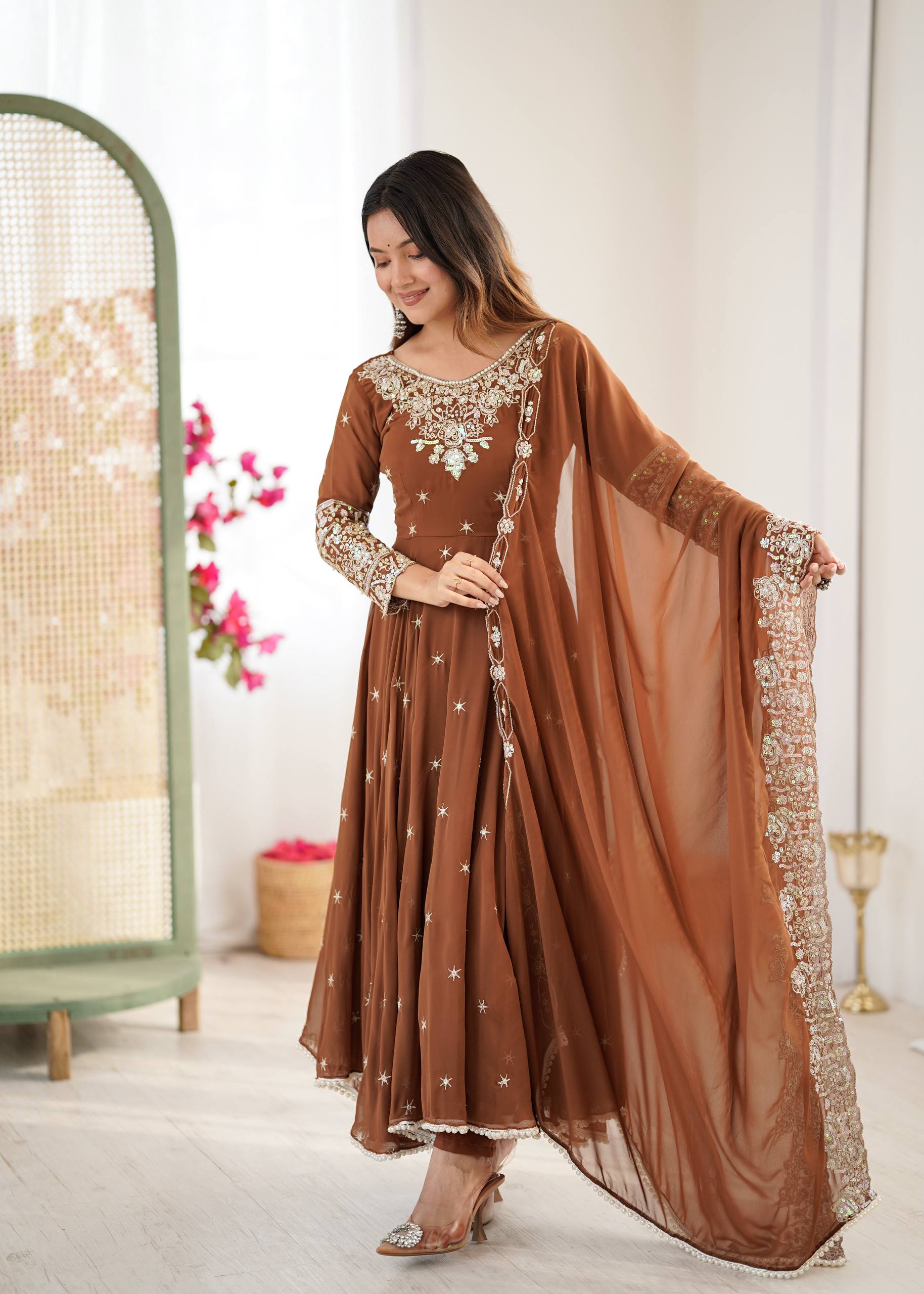 Elegant Embroidered Rembo Sequence Designer Anarkali Suit For Festivals
