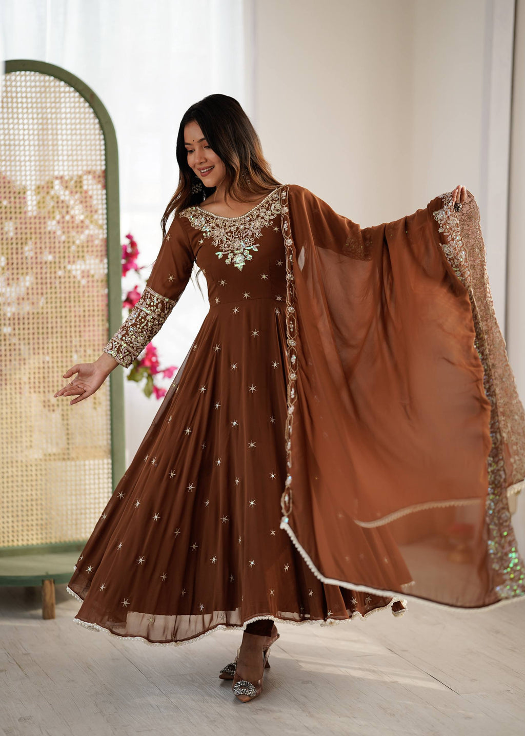 Elegant Embroidered Rembo Sequence Designer Anarkali Suit For Festivals