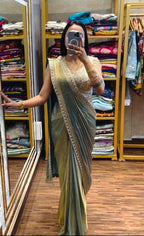 Chic Party Wear Satin Saree with Heavy Embroidered Blouse
