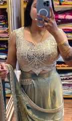 Chic Party Wear Satin Saree with Heavy Embroidered Blouse