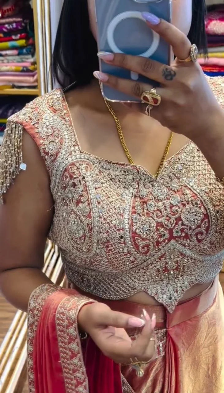 Premium Satin Saree Look with Banglori Embroidered Blouse