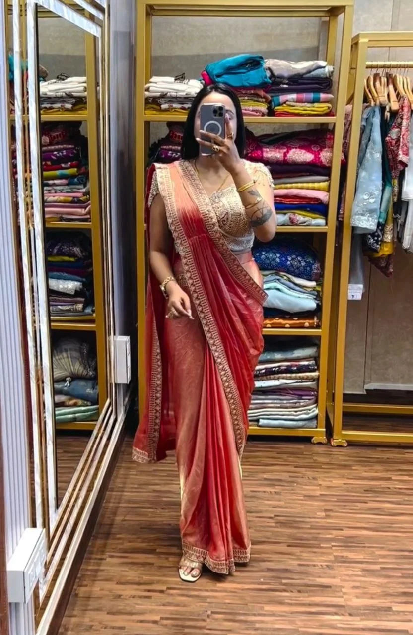 Premium Satin Saree Look with Banglori Embroidered Blouse