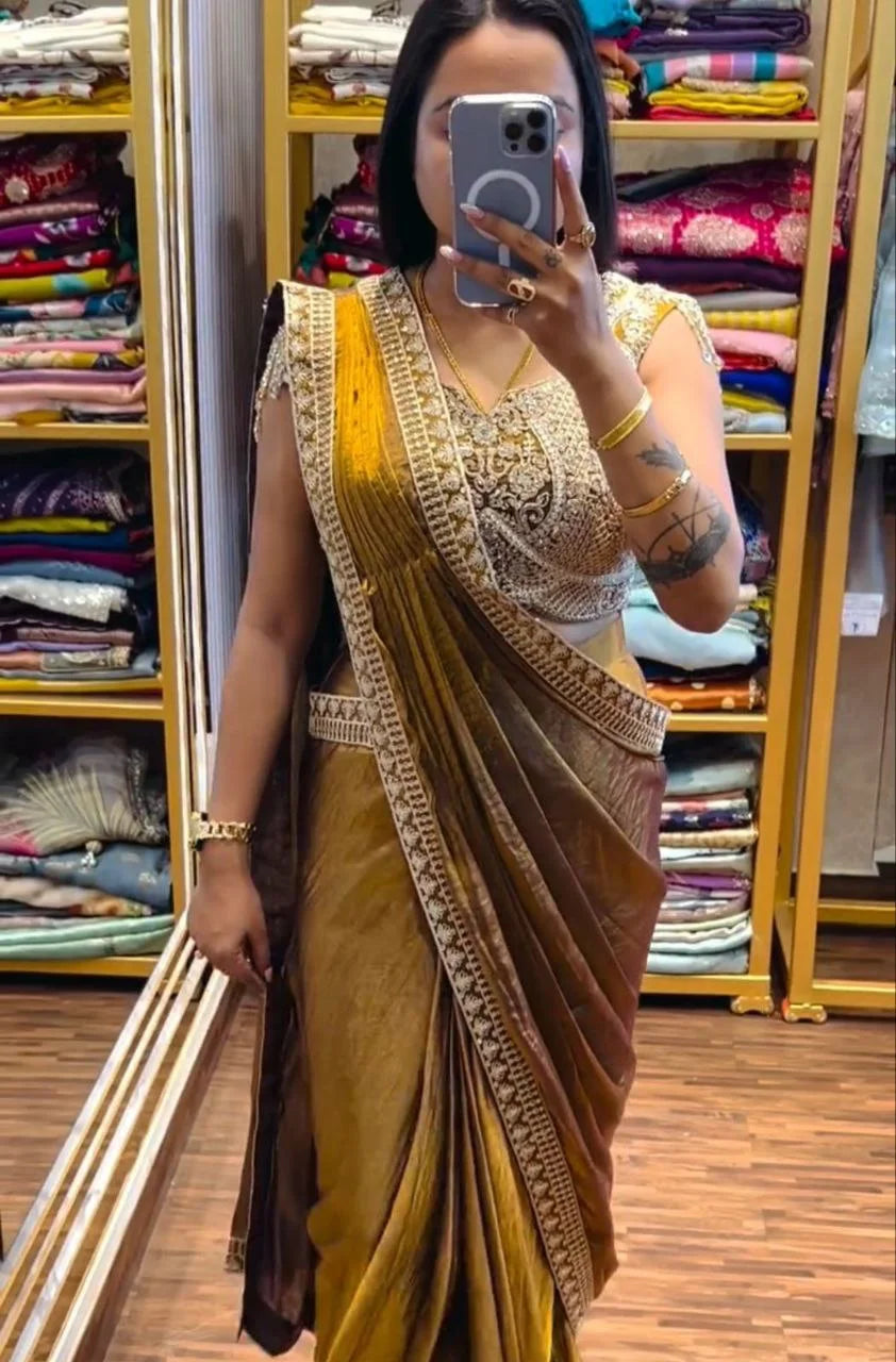 Royal Look Heavy Satin Ready-to-Wear Saree with Designer Blouse