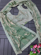 Chic Party Wear Satin Saree with Heavy Embroidered Blouse