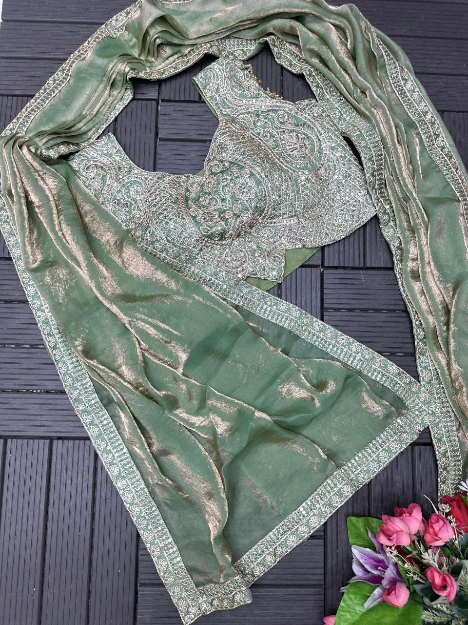 Chic Party Wear Satin Saree with Heavy Embroidered Blouse