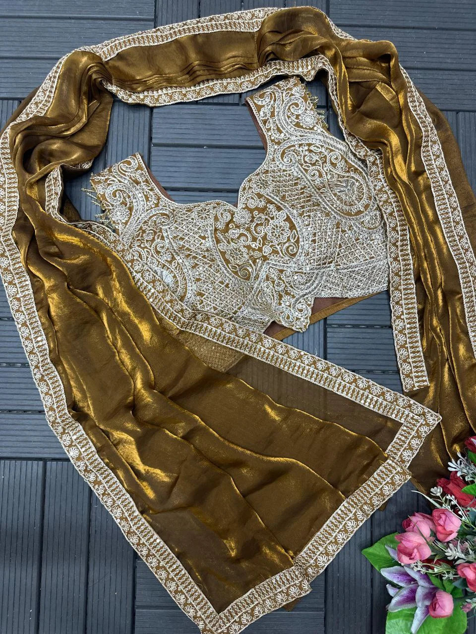 Royal Look Heavy Satin Ready-to-Wear Saree with Designer Blouse