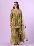 Designer Eid wear Green Fandy Silk Palazzo Set with Diamond Hand Work