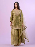Designer Eid wear Green Fandy Silk Palazzo Set with Diamond Hand Work