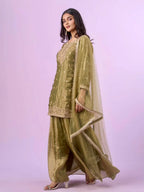 Designer Eid wear Green Fandy Silk Palazzo Set with Diamond Hand Work