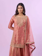 Peach Eid Party Wear Silk Plazzo Set with Sequence Embroidery