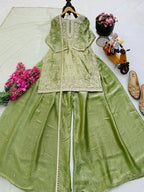 Designer Eid wear Green Fandy Silk Palazzo Set with Diamond Hand Work